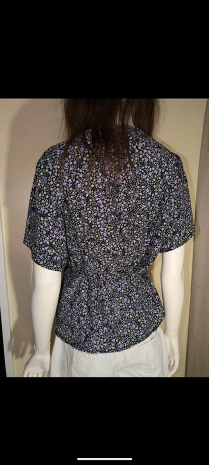 Haut fluide péplum fleuri noir violet L - photo numéro 2