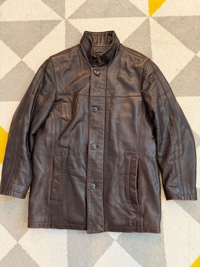 Manteau en cuir vintage marron Armand Thiery Taille S