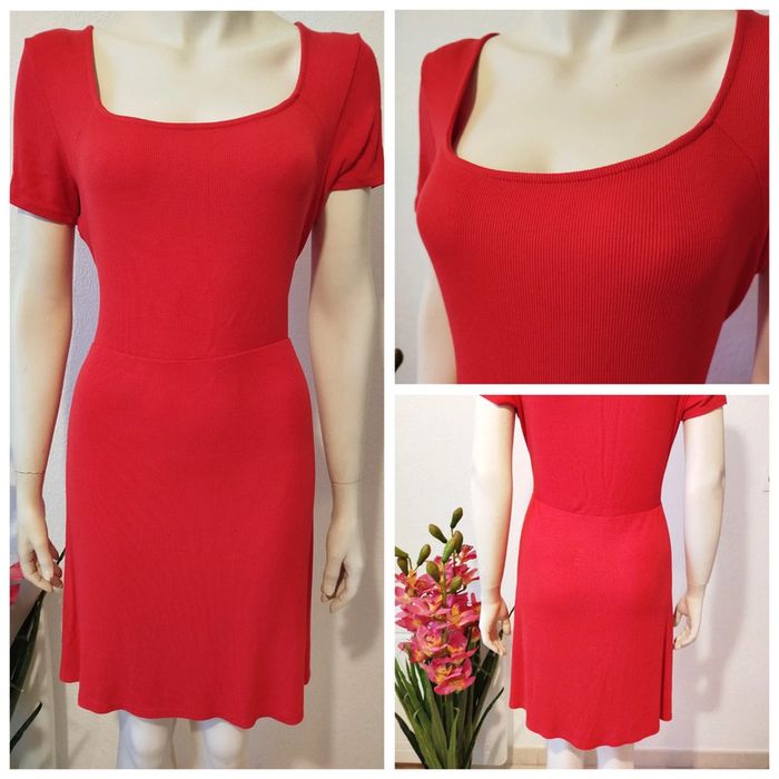 Robe simple patineuse trapèze rouge décolleté Mango femme taille 38 40 L 100% coton - photo numéro 3