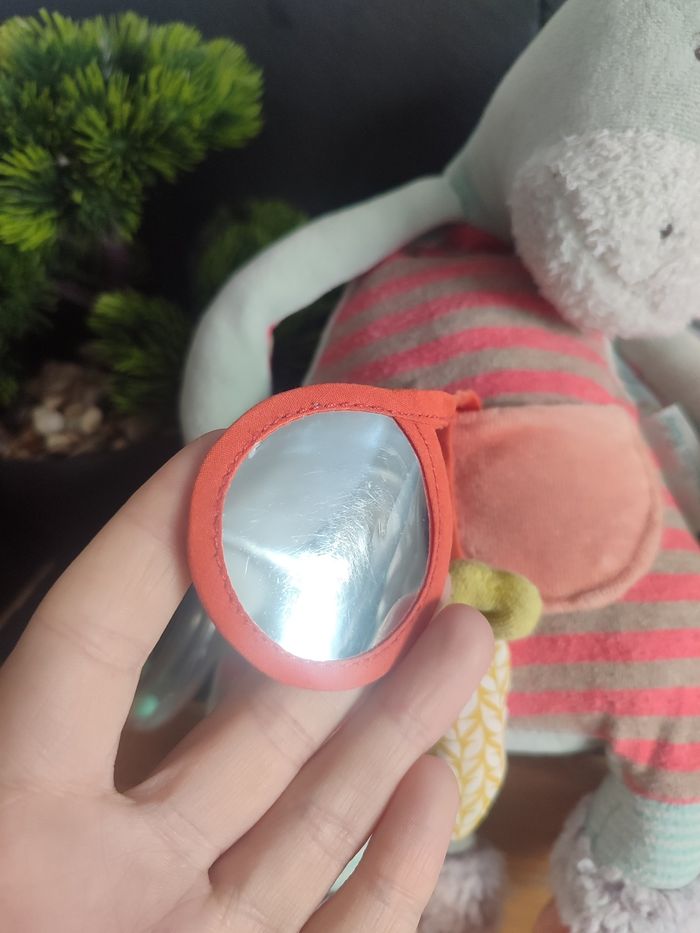 Doudou ane cheval bleu rouge beige rayé Biscotte et Pompon moulin roty peluche - photo numéro 4