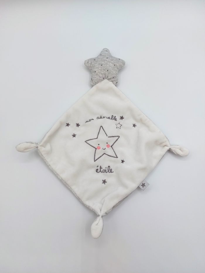 Doudou plat étoile gris blanc MOTS D’ENFANTS mon adorable étoile joues roses TBE