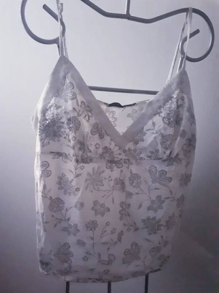 Top bretelles blanc gris 44 46