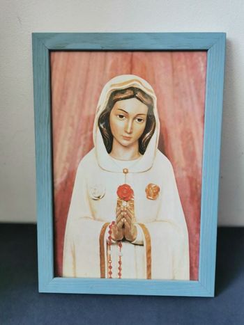 Cadre bois bleu avec vitre motif changeable