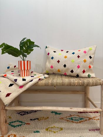 Housse de coussin - motifs losange brodée - laine