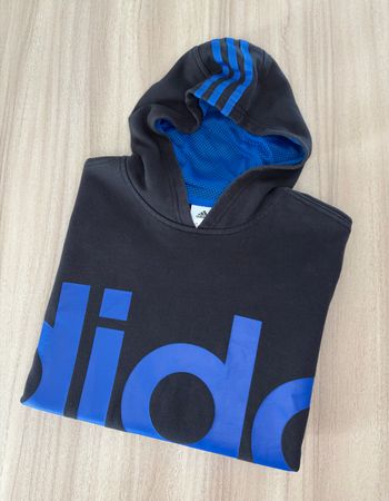 Sweat Adidas Noir – Design Unique Bleu + Poche Devant – Taille 13/14 ans