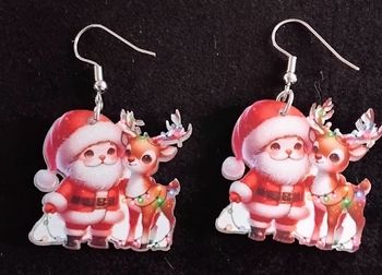 Paire de boucles d'oreilles 3D de noel - Renne et père Noël