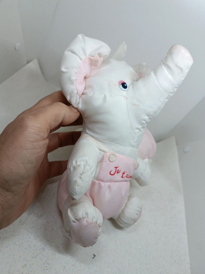 Peluche plush doudou éléphant je t'aime i love you couple parachute puffalump rose pink blanc white - photo numéro 8
