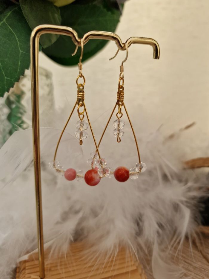 Boucles D'oreilles Cornaline Cristal Acier - photo numéro 5