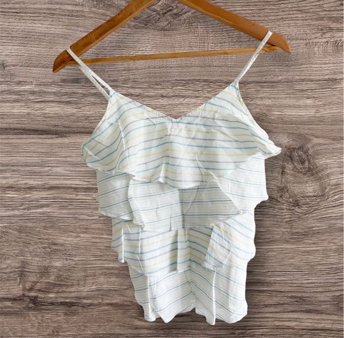 Top épaules dénudée débardeur blanc turquoise jaune sessun taille 36 S