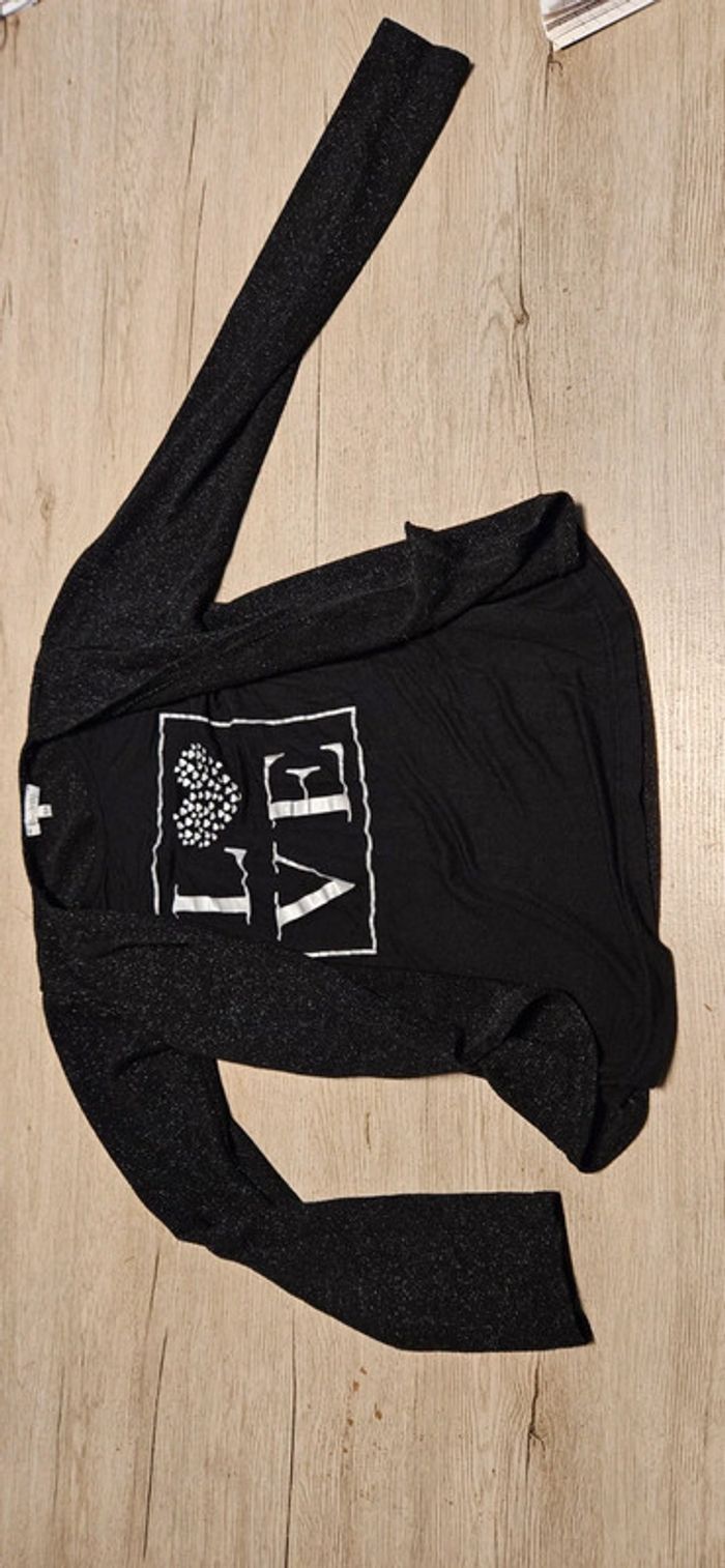 Gilet noir brillant avec t shirt, manches longues, Miss Liberto, taille 16 ou XS/S - photo numéro 2