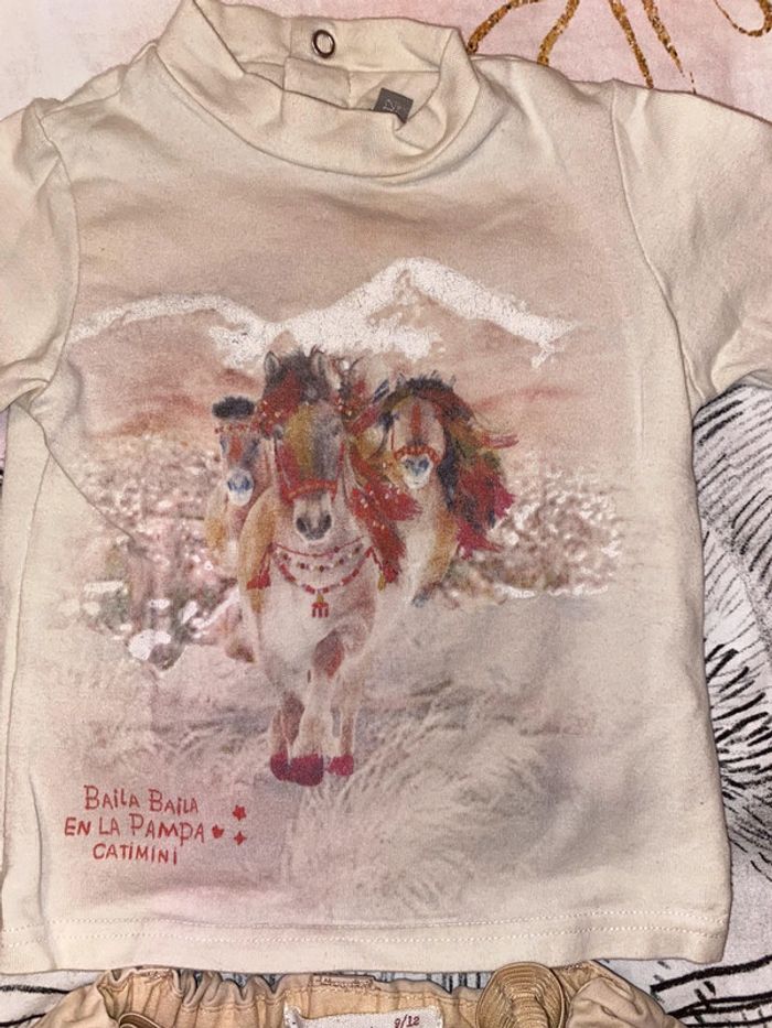 Ensemble pantalon et t-shirt, taille 9-12 mois, marque Catimini et Zara Babygirl. - photo numéro 4