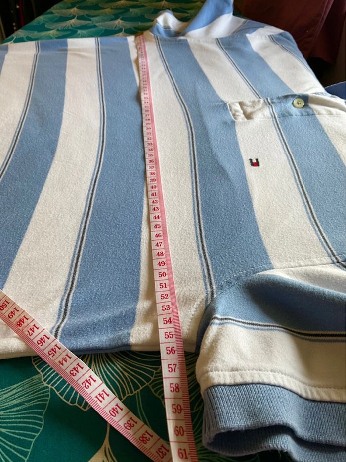 Polo bleu ciel et blanc pour homme Tommy Hilfiger taille L 029 - photo numéro 5