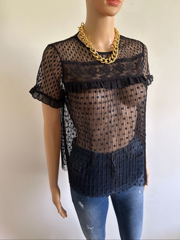 Blouse noire transparente en plumetis Morgan taille XS jamais portée - photo numéro 2