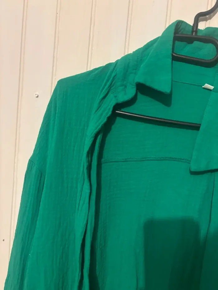 Chemise type lin verte - photo numéro 2