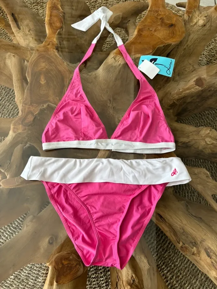 Maillot de bain 2 pièces Livia rose blanc 44