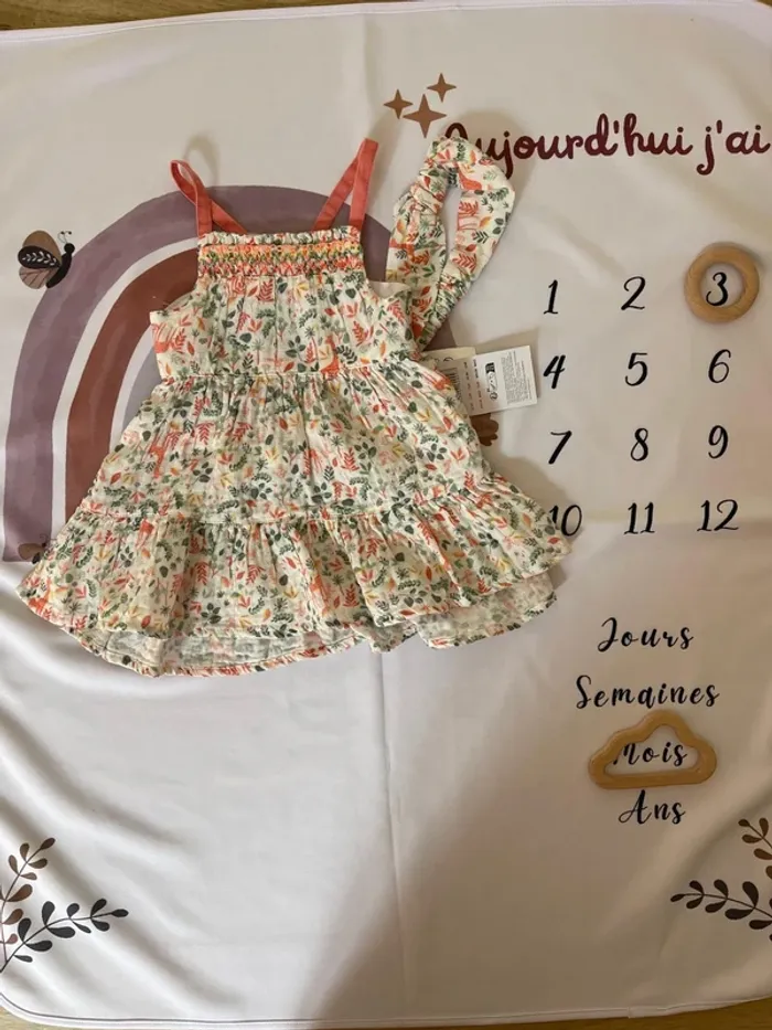 Robe + bandeau bébé fille – 3 mois / 60 cm – Orchestra 🦁(neuf avec étiquette)