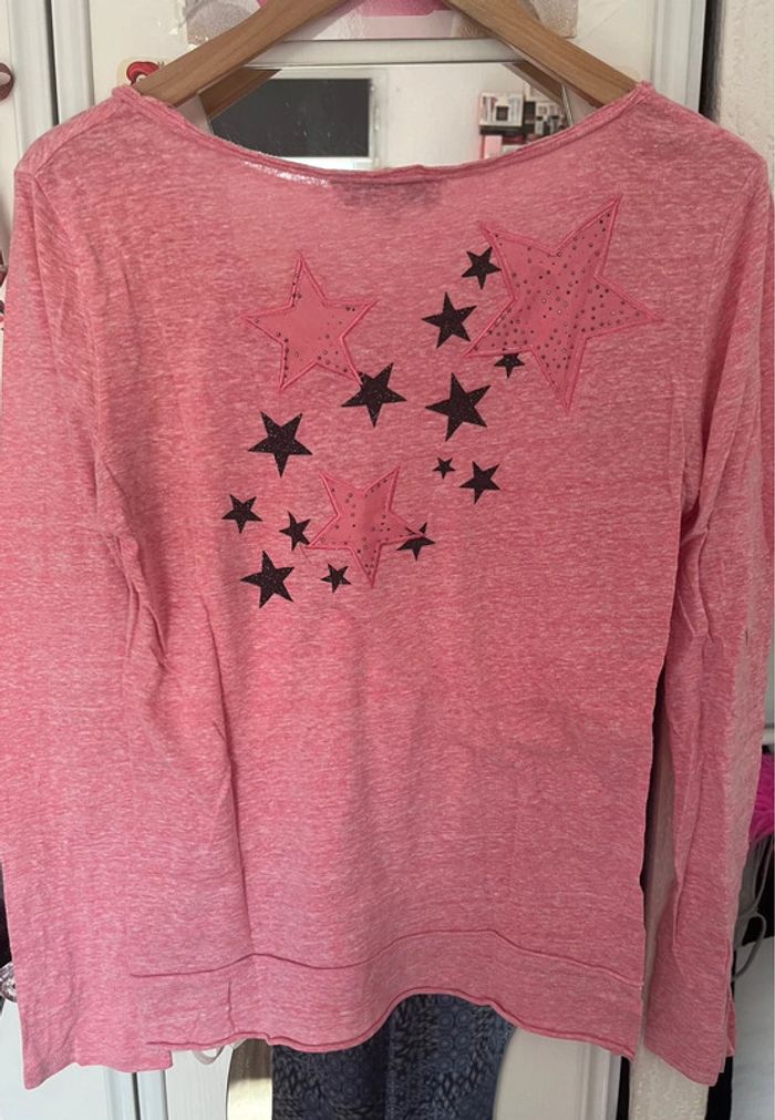 Pull col V, rose chiné avec des étoiles , Purple Queen, Taille unique - photo numéro 5