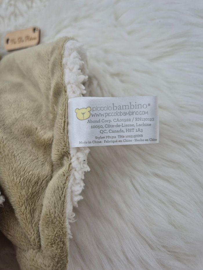 Grand doudou plat Carré Ours Beige Bleu Piccolo Bambino - photo numéro 6