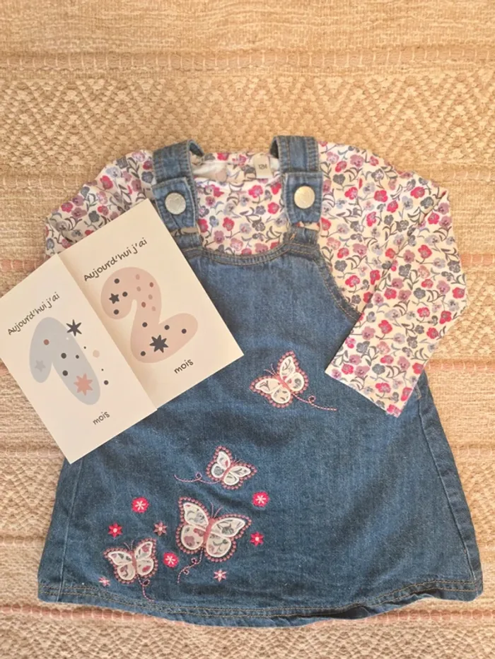 Ensemble robe jean papillon et haut liberty 12 mois