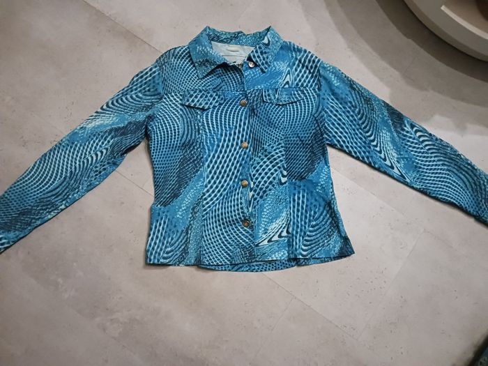 veste en toile imprimée bleu turquoise Taille 38 Caprices Jean's couture - photo numéro 2