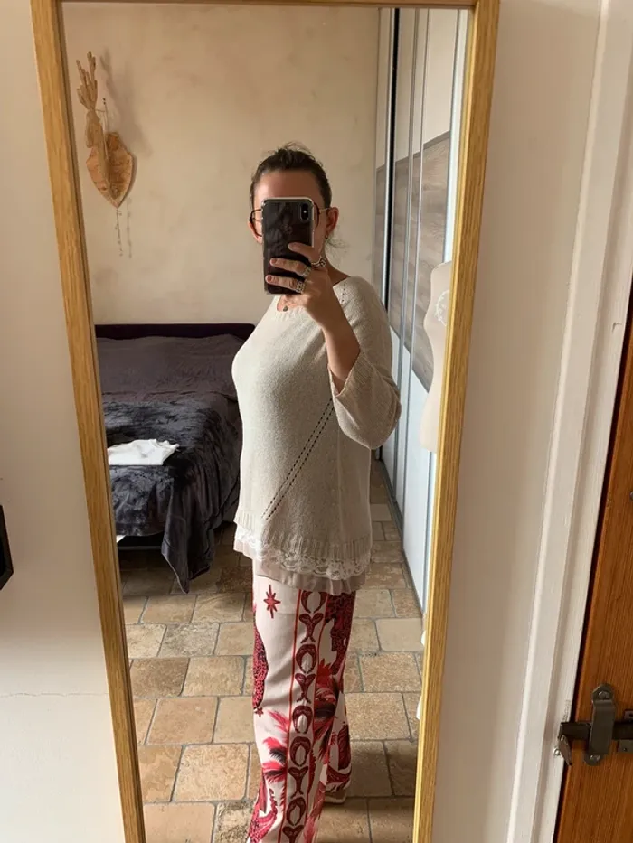 Pull crème en maille La Fée Maraboutée taille 2 - photo numéro 3