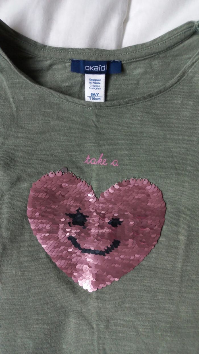 T-shirt kaki okaïdi cœur rose t6 - photo numéro 2