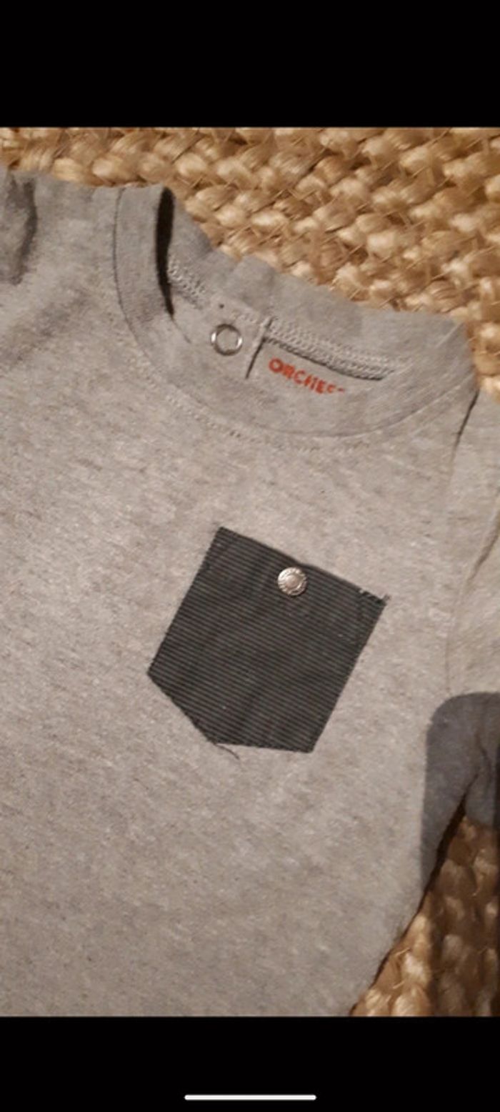 Tee shirt manches longues garçon gris chiné  - 6 mois - photo numéro 2