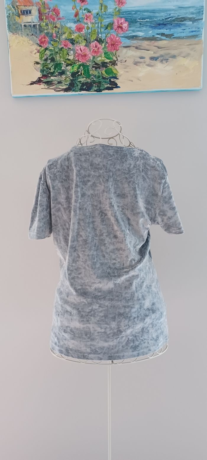 T shirt aspect velours gris clair - photo numéro 2
