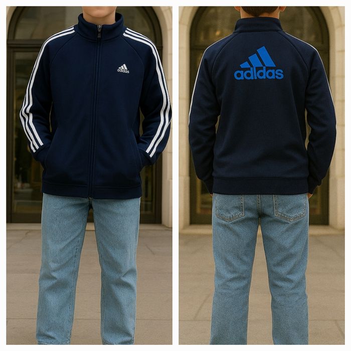 Adidas Veste Ext 3 Bandes T10/11ans-150cm-Marine et Blanc-Logo Brodé Poitrine&Patch Bleu dos - photo numéro 2