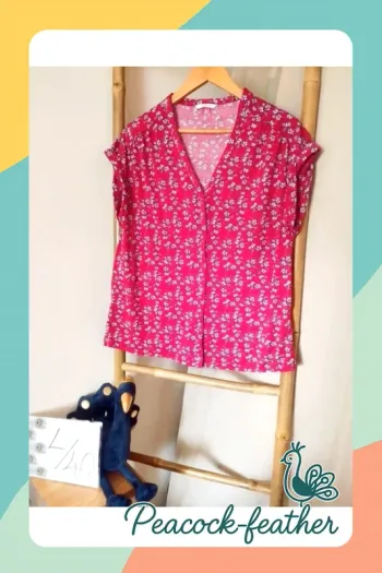 T-shirt rouge fleuri camaïeu 40