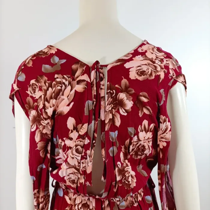 Combishort rouge fleuri décolleté cache-cœur taille XL manches longues nouées A1561 - photo numéro 10
