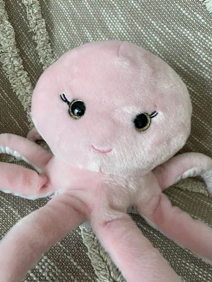 Peluche doudou 29cm petjes world poulpe calamar pieuvre rose très bon état - photo numéro 2