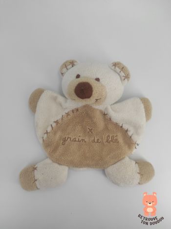 Doudou Plat Ours Beige Grain de blé