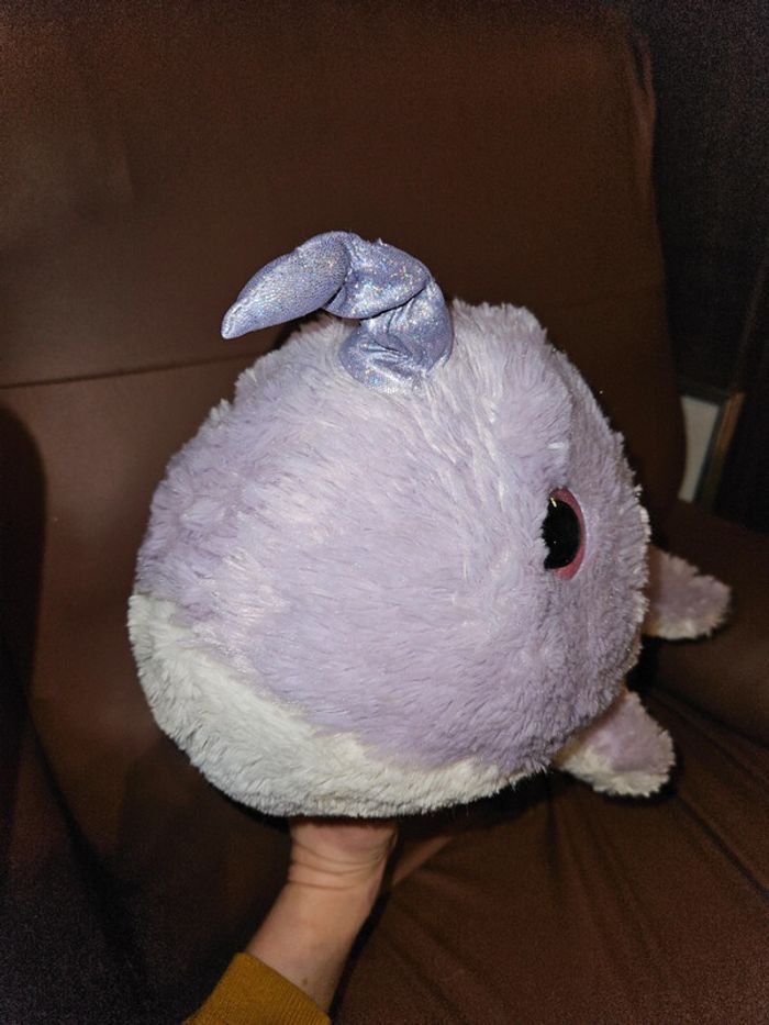 Peluche baleine licorne mauve et blanc +- 40 cm - photo numéro 4