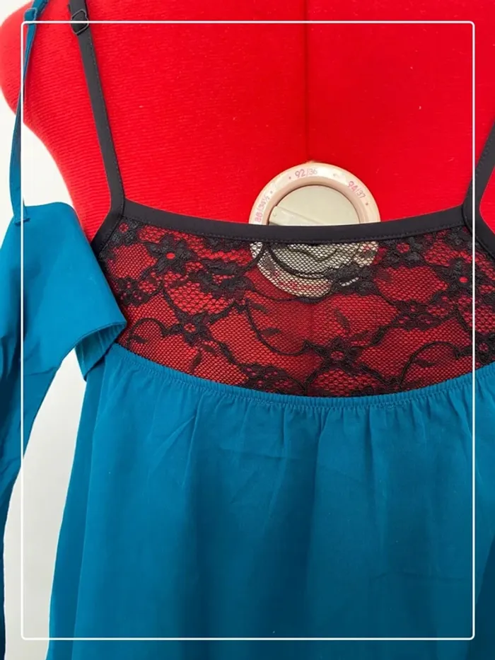 Robe volant bleu canard et dentelle noire Camaïeu - photo numéro 5