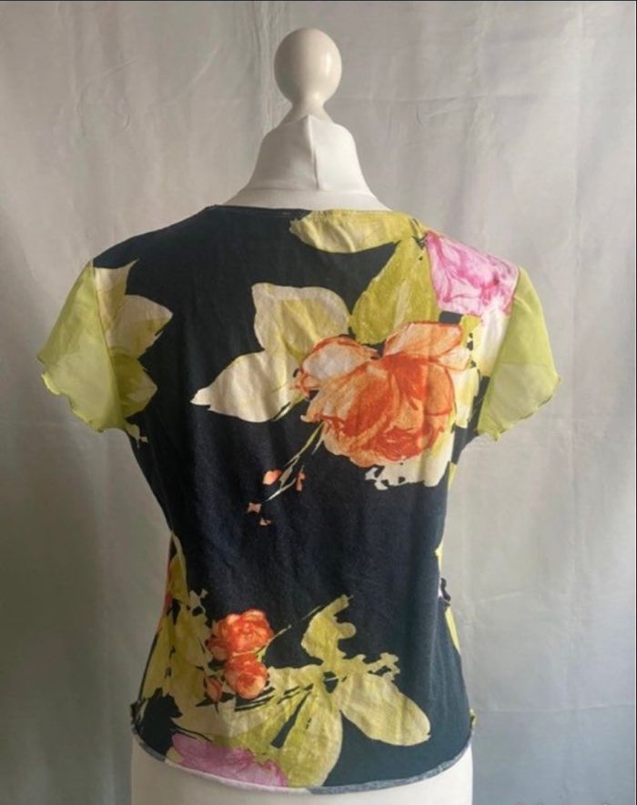 Teeshirt noir motifs floraux multicolores Rosa ROSAM taille 42 / XL - photo numéro 4