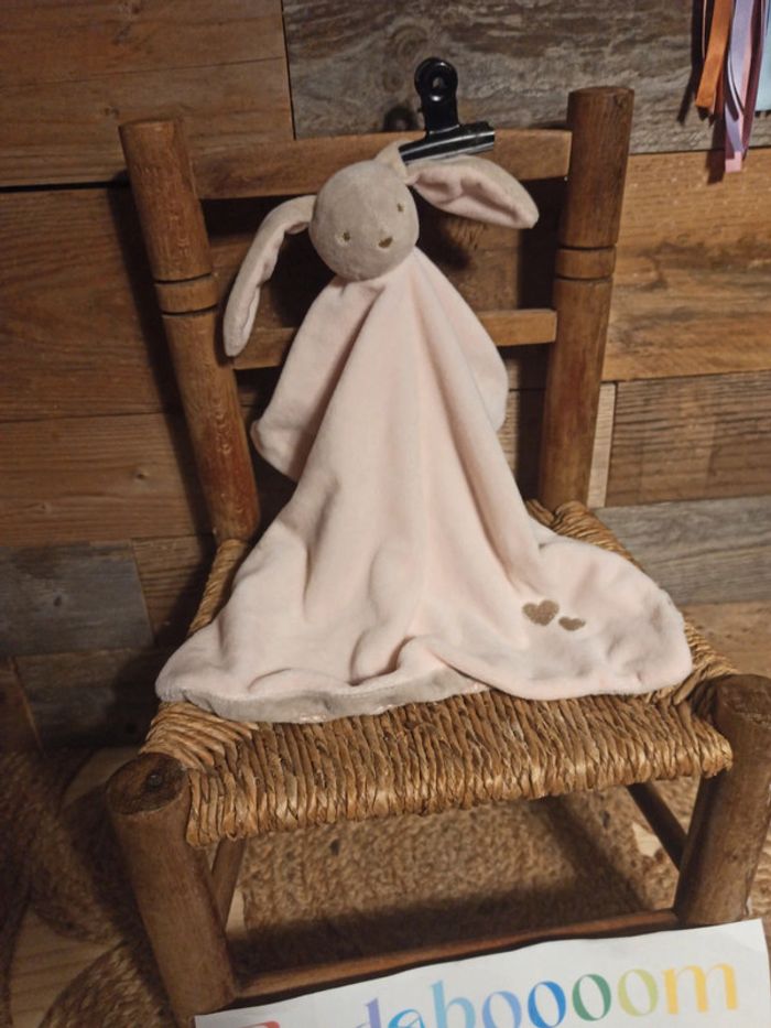 Doudou lapin rose et gris coeur tbe - photo numéro 2