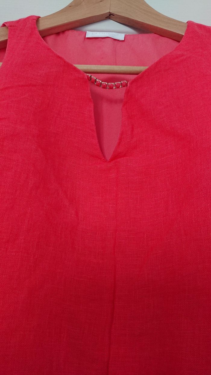 Top sans manche en lin, couleur corail, marque promod, taille 38 - photo numéro 3