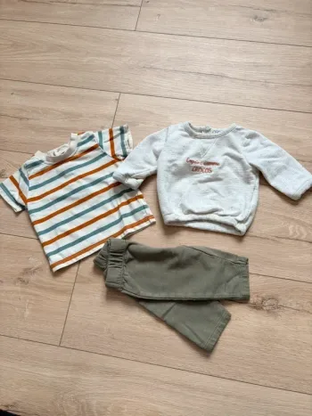 Lot vêtement garçon 3 mois NPO Baby t-shirt rayé pull et jogging vert kaki beige
