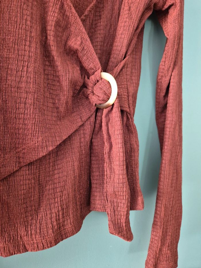 Blouse en crepe, marron, avec boucle, taille 38, la halle, neuve - photo numéro 2
