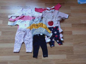 Lot 12 pièces fille : bodies + pyjamas + pulls + pantalons bon état 9 mois - 71 cms