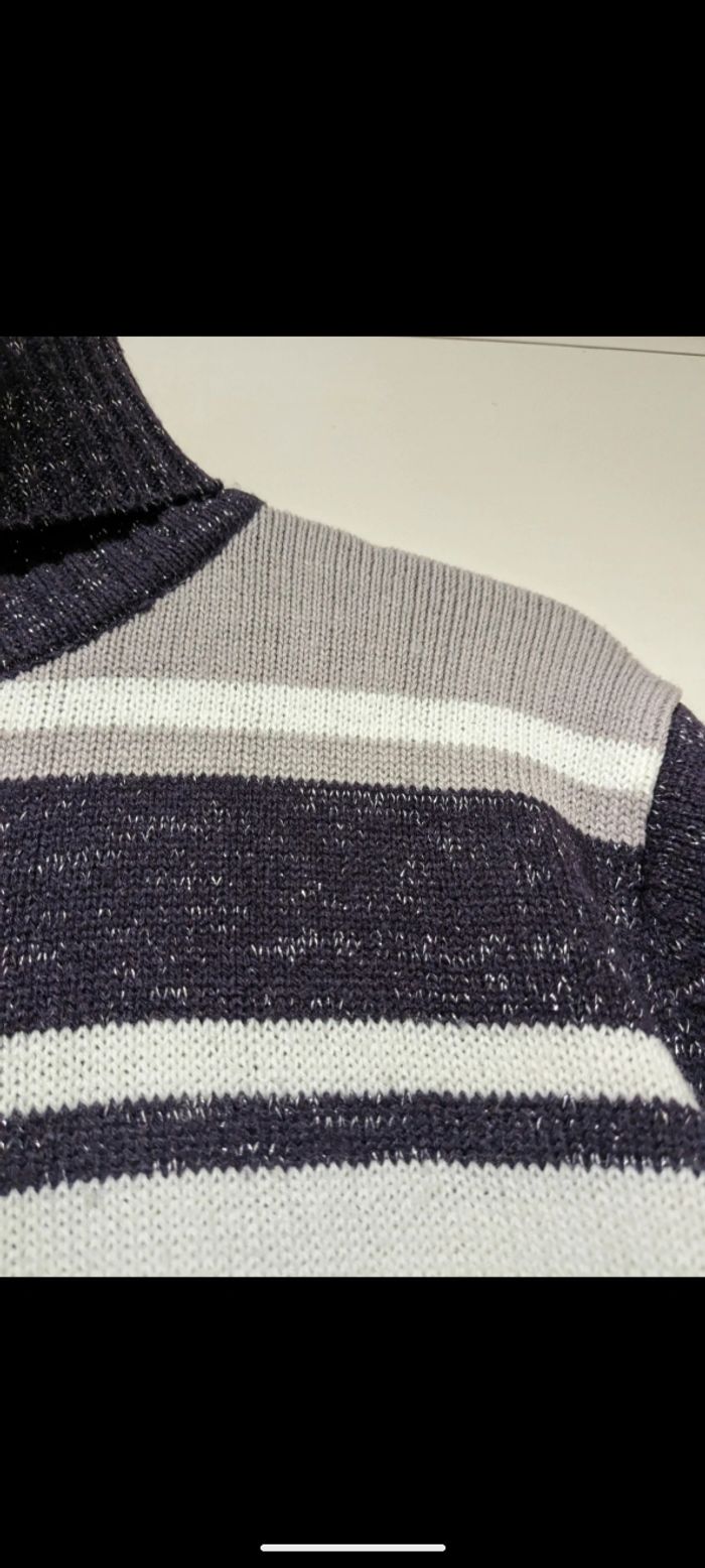 Pull col roulé vintage Women Only à rayures violet. Taille XL - photo numéro 4