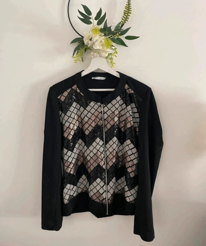 🌸veste légère noir avec sequins taille 44 gemo🌸