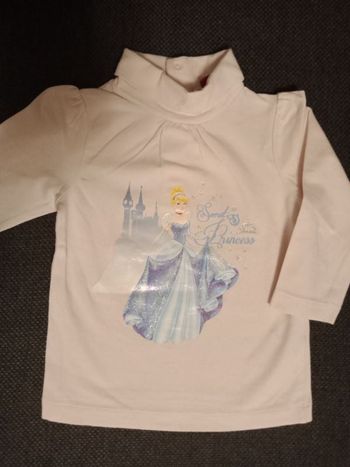 Tee shirt col roulé rayé rose/blanc princesses Disney