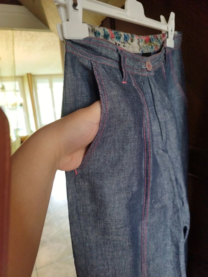 Pantacourt bleu rose vintage style denim y2k 38 - photo numéro 12