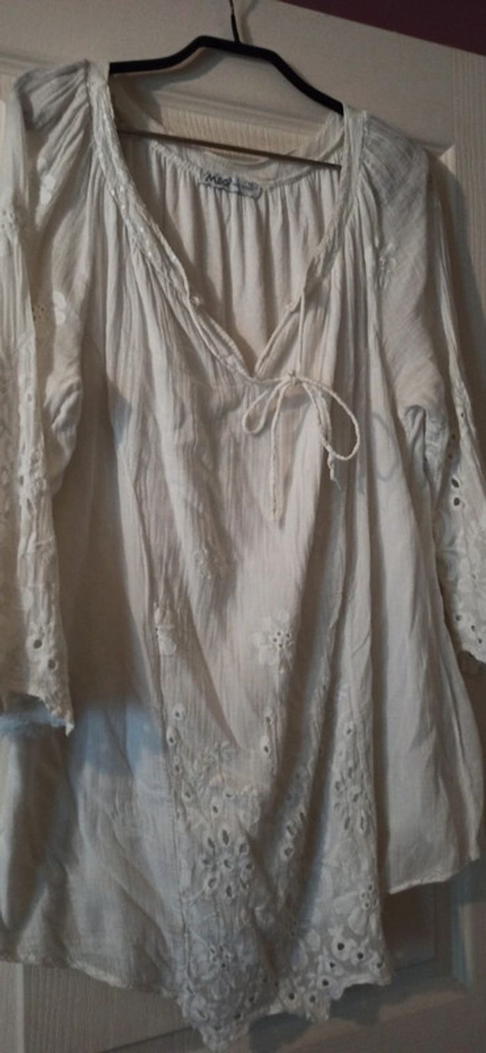 Tunique blanche bohème brodée vintage - photo numéro 3