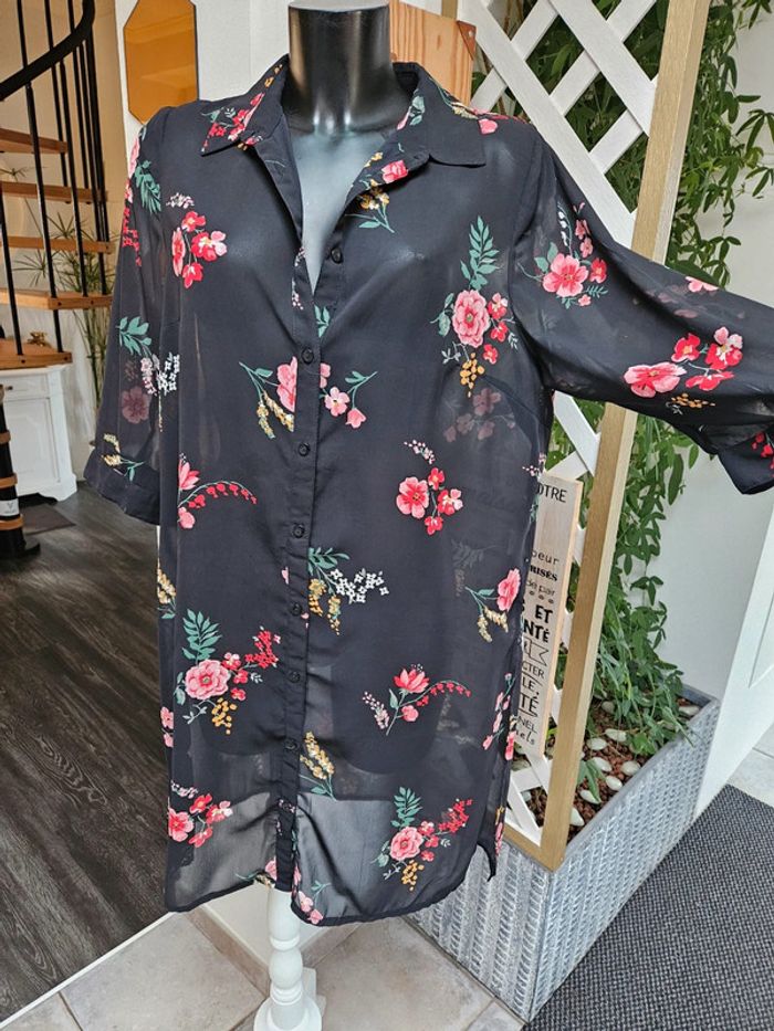MS Mode chemisier voile transparent à fleurs taille 42