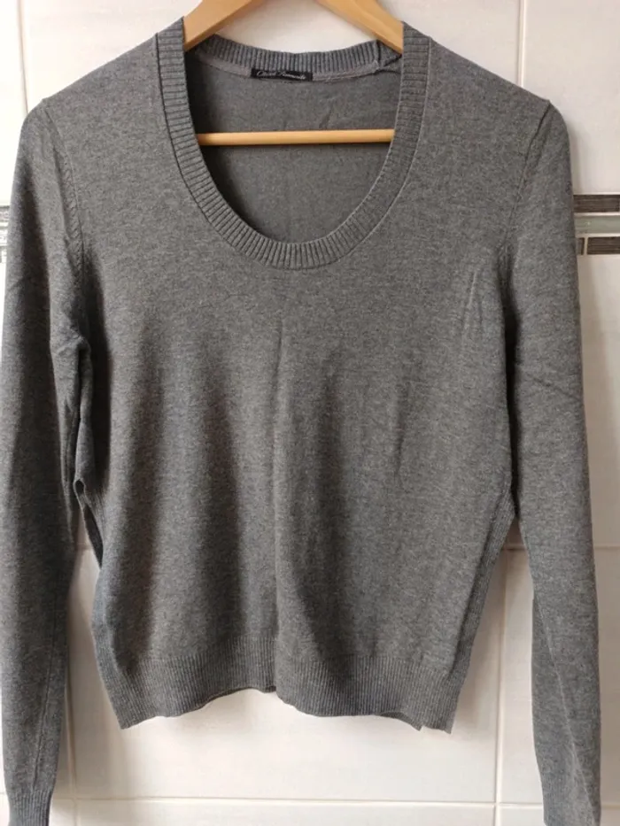 Pull fin gris viscose/coton, t.S - photo numéro 3
