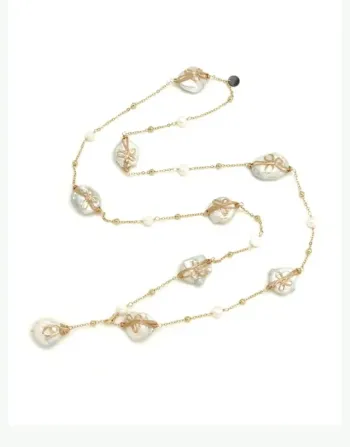 Sautoir habaha Paris perles d’eaux douces acier inoxydable or réglable habaha Paris