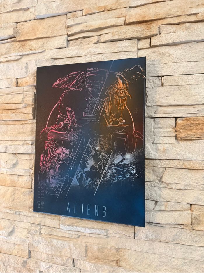 Tableau “Aliens” – hommage culte au film – toile noire 30x40 cm - photo numéro 3